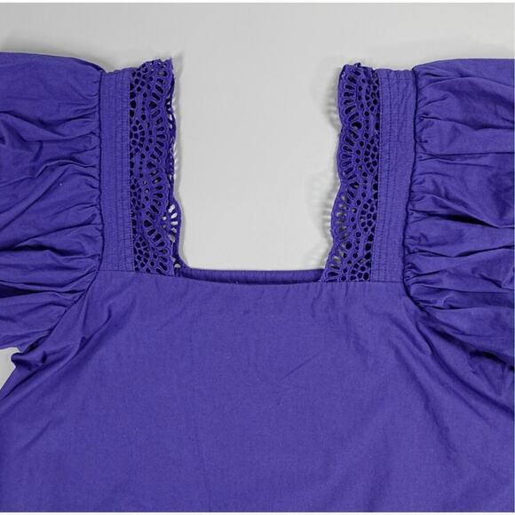 By Anthropologie Flutter Sleeve Blouse XS‎ Purple Lace Cropped - Picture 11 of 11